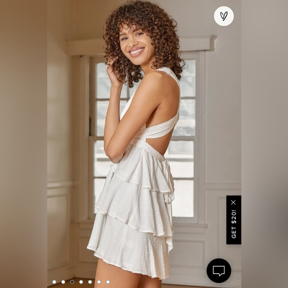 Lulus | All About Bliss White Swiss Dot Tiered Halter Mini Dress - Picture 2 of 7